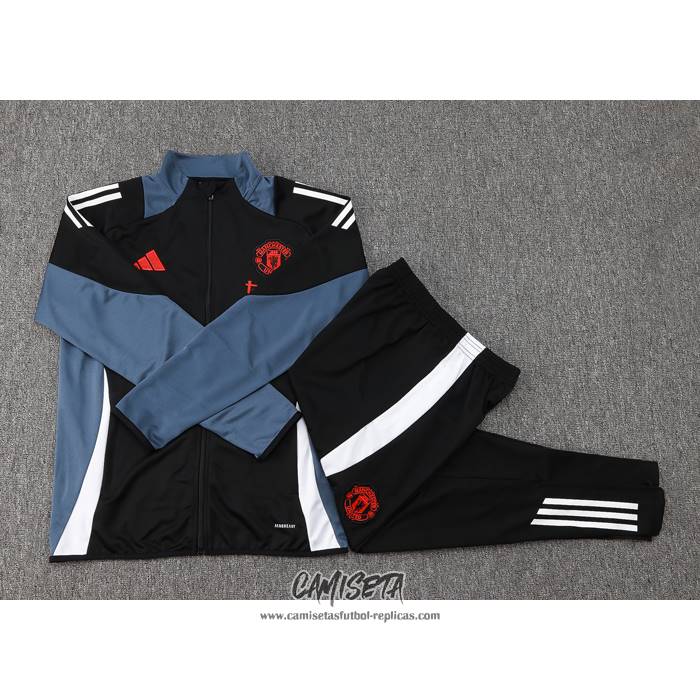 Chandal de Chaqueta del Manchester United 2024-2025 Nino Negro y Gris